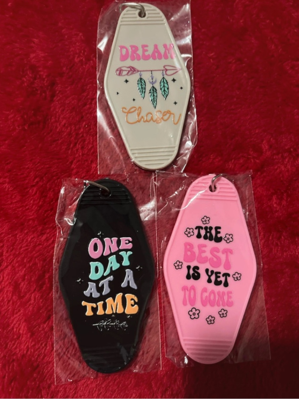 Hand Crafted Inspirational Keychain Tags - Pink, Black, Cream